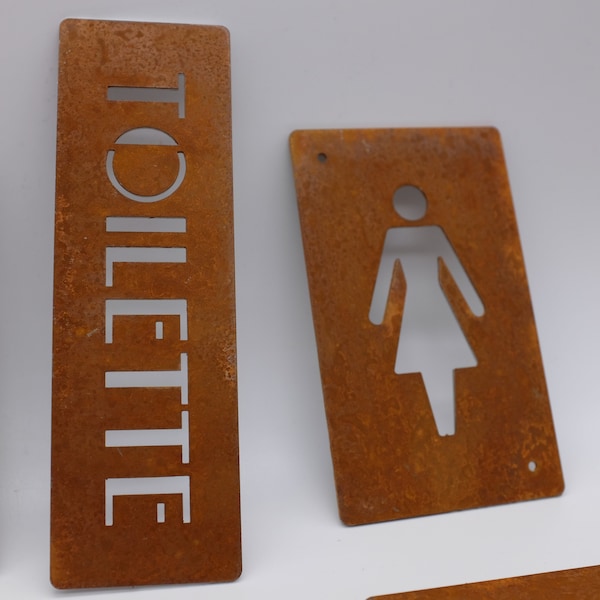 Plaque signalétique en acier CORTEN pour salles de bains, toilettes, WC, toilettes. Effet rouille de style vintage industriel.