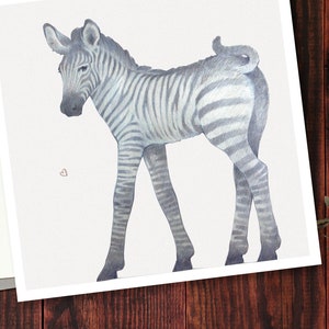 Carte postale | zèbre mignon | Carte bébé | dessiné à la main | Format carré | Carte de voeux motif animalier