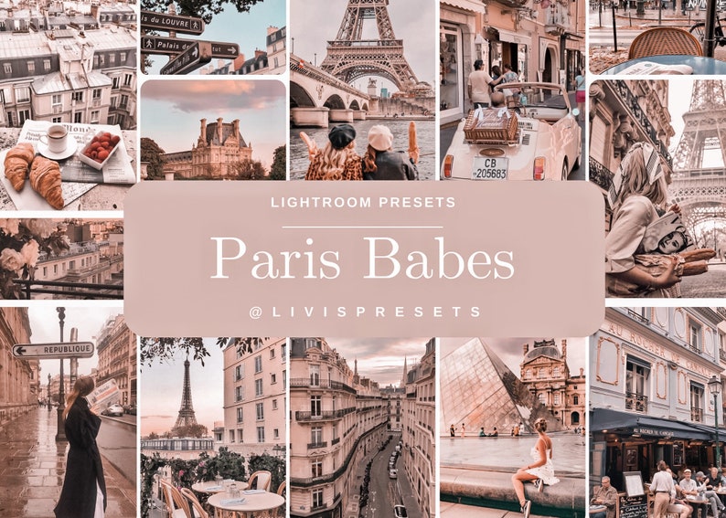 May include: A collage of images featuring Parisian landmarks, including the Eiffel Tower, the Louvre, and the Arc de Triomphe. The images are in a soft, romantic color palette and feature a variety of Parisian scenes, including street views, cafes, and couples.