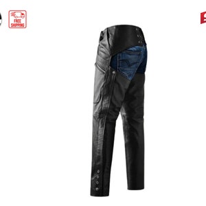 Black Leather Men's Leather chaps | Cafe Racer leather chaps image 4