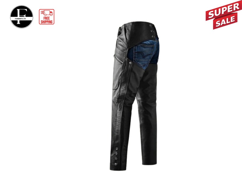 Black Leather Men's Leather chaps | Cafe Racer leather chaps image 4