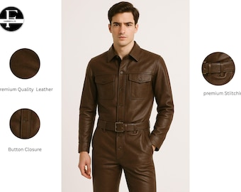 Men’s Leather Jumpsuit – Button Closure - One-Piece Leather Suit