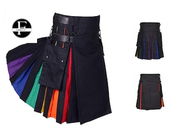 Brand New Men's Rainbow Hybrid Kilt with detachable pocket, Utility kilt for men, Gift for him