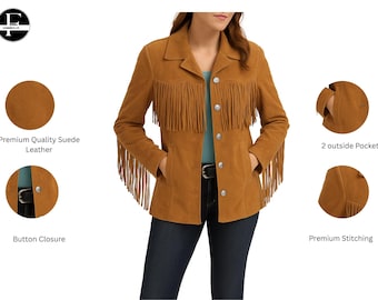Women’s Suede Leather Fringe Jacket – Western Cowgirl Style – Handmade western Jacket