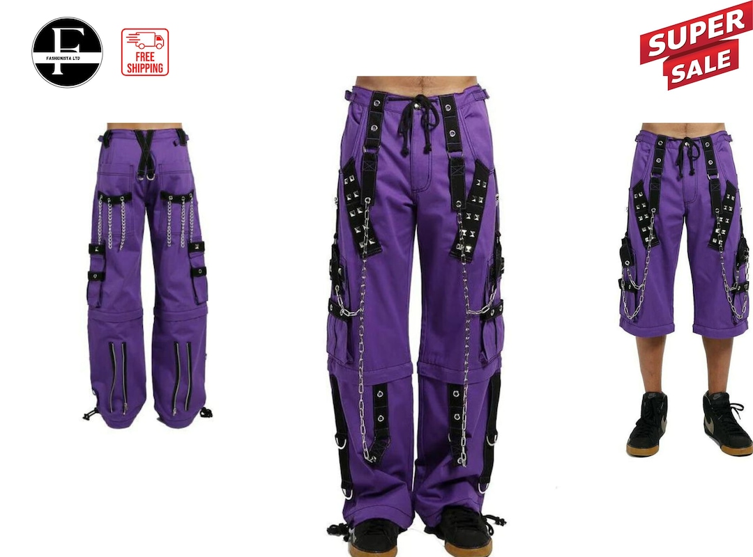 Gothic Bondage Men Pant Alternative Punk Rock Transformer Trouser Purple Baggy Pants