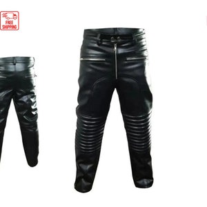 Zwarte leren motorbroek heren motorbroek
