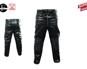 Herren Motorrad Schwarz Leder Biker Hose Hose