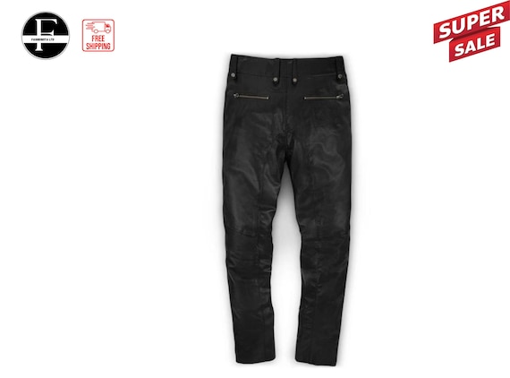 Buy Men's Thrill Black Leather Biker Jeans Best Custom Made