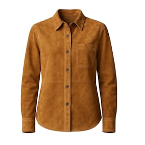Women Brown Suede Leather Shirt - Gift for her