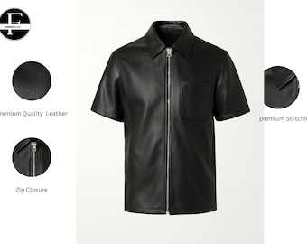 Men's Leather T-Shirt with Zip Closure | Stylish Biker Leather Shirt