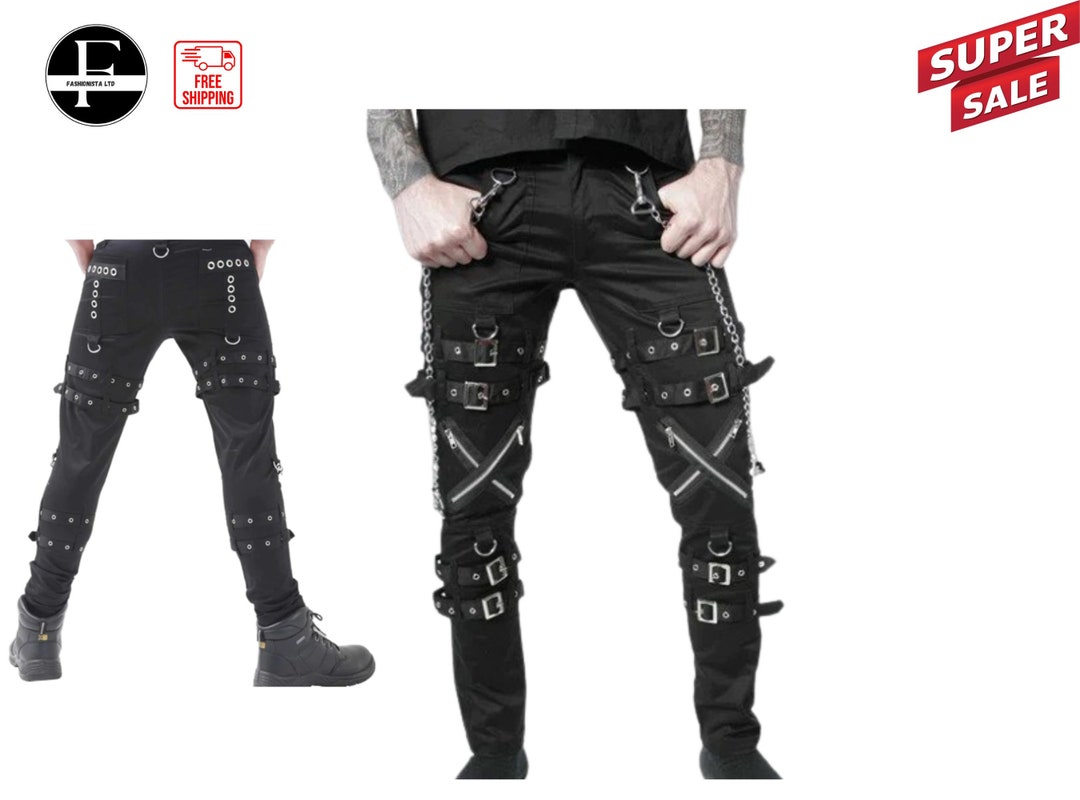 Men's Gothic Pant Dead Threads Buckle Zips Chain Strap Black Cyber Punk ...