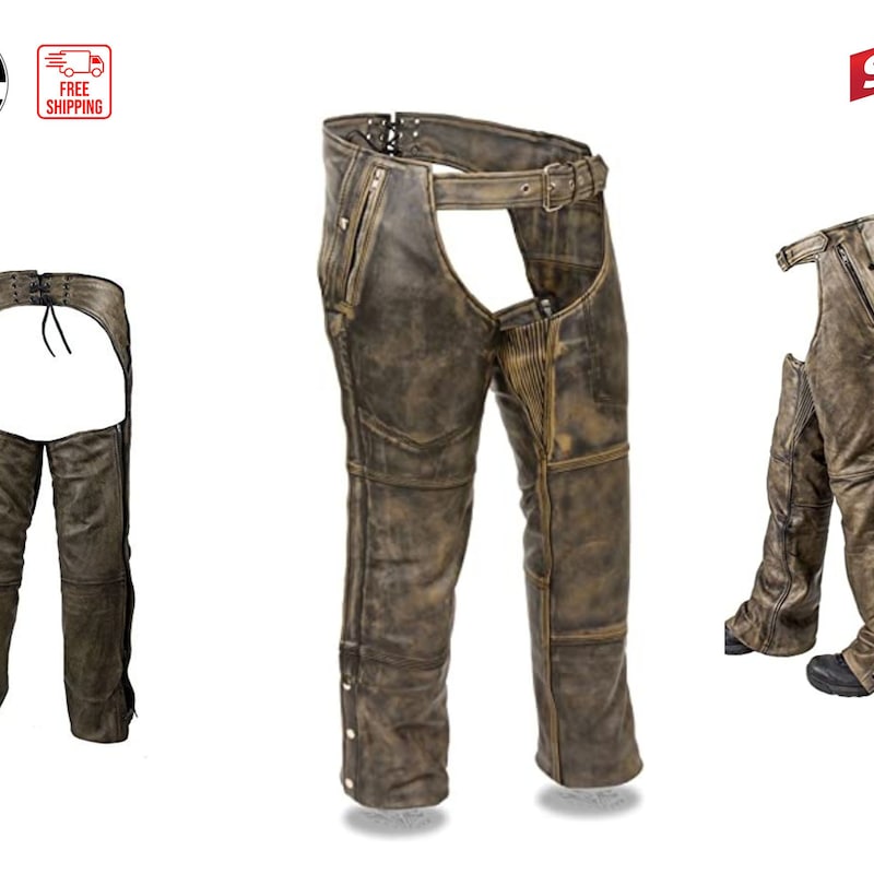 Daniel Smart Motorcycle Leather Chaps - Unisex, Assless, Soft Cowhide, Customizable Fit, Pockets (All Season)