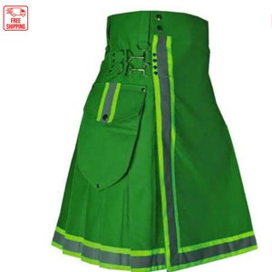 Scottish Men's Green Firefighter Fireman utility kilt | Handmade Great kilt for man