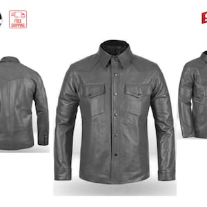 Men's Grey Leather Full Sleeves Shirt | Best Custom Made leather Casual Shirt