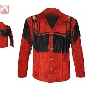 Red fringe leather jacket sale