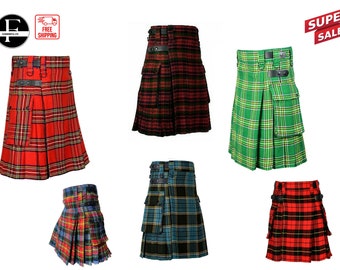 Scottish Men's Handmade Traditional Tartan utility Modern kilt with 2 cargo pockets