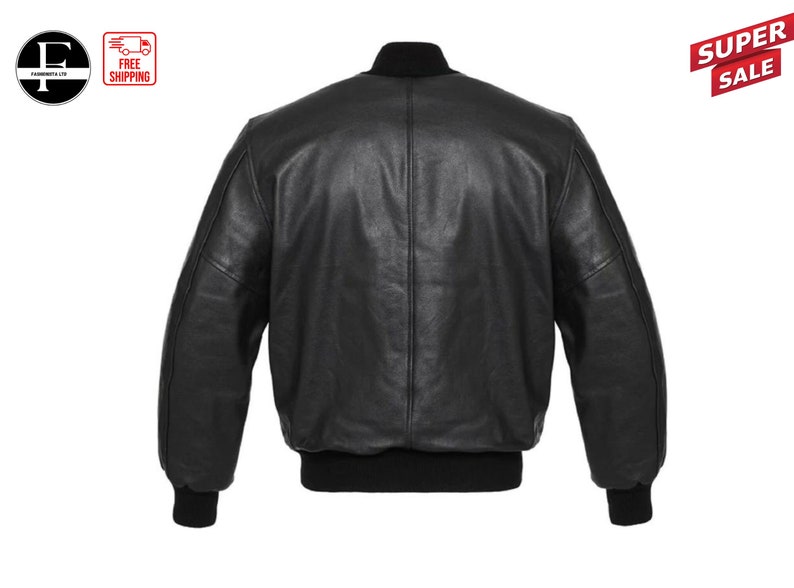 Men's Real Leather Bomber Jacket Handmade All leather Varsity baseball Letterman College jacket image 2