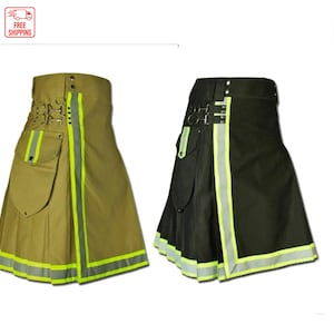 Scottish Men's firefighter Utility Cotton KILT| Fireman Kilt Highly Visible Reflector handmade kilt