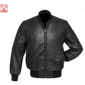 Men's Real Leather Bomber Jacket Handmade All leather Varsity baseball Letterman College jacket image 1