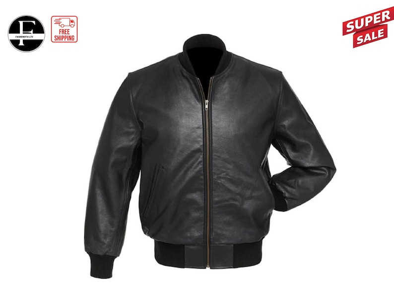 Men's Real Leather Bomber Jacket Handmade All leather Varsity baseball Letterman College jacket image 1