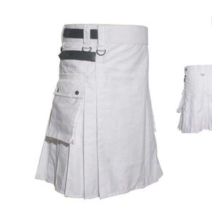 Schottischer Herren Kilt aus weißer Baumwolle | Toller Fashion Kilt für Männer | Bestes Geschenk für ihn
