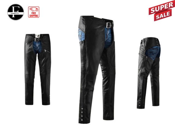 Black Leather Men's Leather chaps | Cafe Racer leather chaps