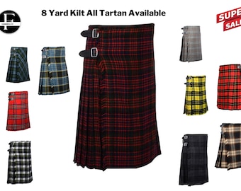 Scottish Men's Handmade traditional 8 Yard Tartan kilt | Great scottish Mens kilt | Available in all tartan