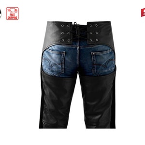 Black Leather Men's Leather chaps | Cafe Racer leather chaps image 5