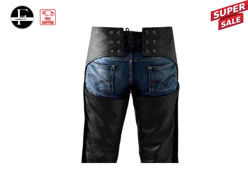 Black Leather Men's Leather chaps | Cafe Racer leather chaps image 5