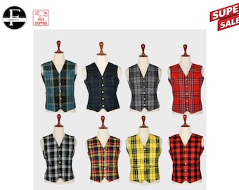 Scottish Men's Traditional Highland Tartan kilt Waistcoat | Mens 5 Button Wedding Kilt Vest