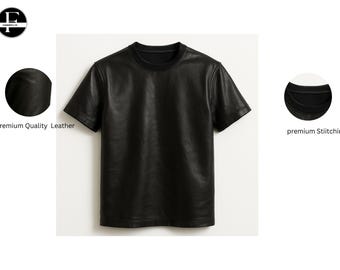 Men's Black Leather T-Shirt | Stylish & Edgy Leather Tee | Gift for Him"