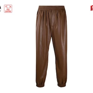 Comfortabele stijl Tan lederen modebroek voor heren | Beste op maat gemaakte leren broek