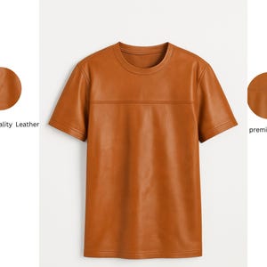 Men's Orange Leather T-Shirt – Vintage  Leather Tee –  Gift for Him