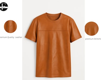 Herr orange läder-T-shirt – Vintage läder-T-shirt – Present till honom