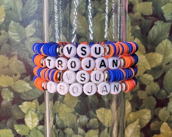 VSU Trojans Heishi Bracelet: Orange & Blue Clay Bead, School Spirit
