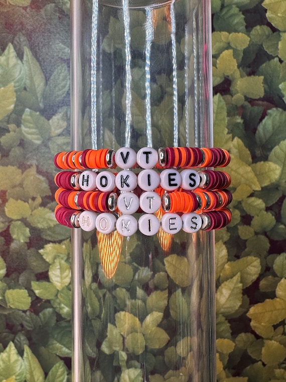 VT Hokies Heishi Bracelet: Orange Burgundy Clay Bead Stack