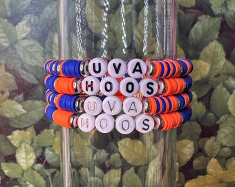UVA Hoos Heishi Bracelet: Orange & Blue Clay Bead, College Team Spirit