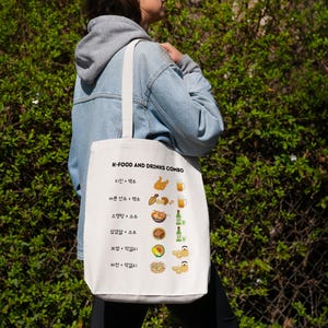 Best Korean Food and Drink Combos tote bag Cute Illustrated Korean Cuisine Cotton Canvas Tote Bag Gift for Korean culture lovers K-food gift