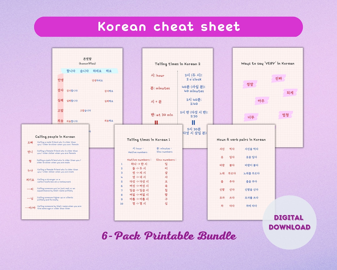 Korean Cheat Sheet Useful Korean Language Korean Time in Korean Honorifics Learn Korean Template