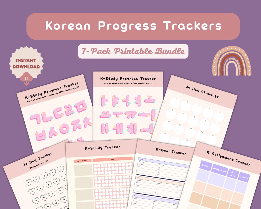 Korean Progress Tracker Instant Download Korean Language Study Progress ...