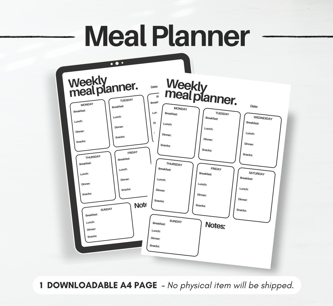 Printable Weekly Meal Planner, A4 Portrait, Food Diary, Meal Tracker ...