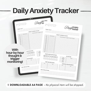 Daily Anxiety Tracker Trigger Tracker Mental Health Journal, Mood Tracker, Thought Journal, CBT, Therapy Aid, Psychology Resource, Printable