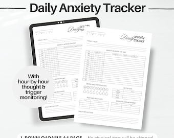 Suivi quotidien de l'anxiété | Journal des déclencheurs et de l'humeur | Outil imprimable sur la santé mentale