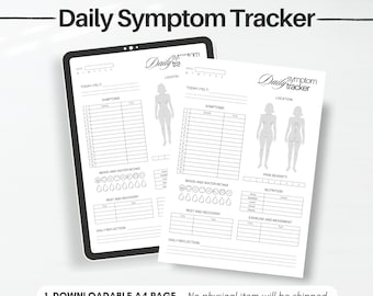 Daily Chronic Pain & Chronic Illness Symptom Tracker Journal Page, Symptom Log, Download Print PDF Fibro Disability Auto Immune IBS Digital