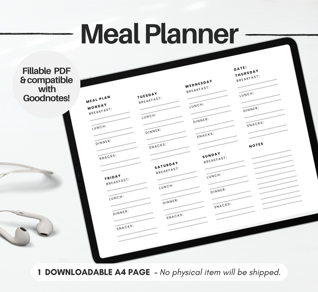 Printable Weekly Meal Planner, A4 Landscape, Food Diary, Meal Tracker ...