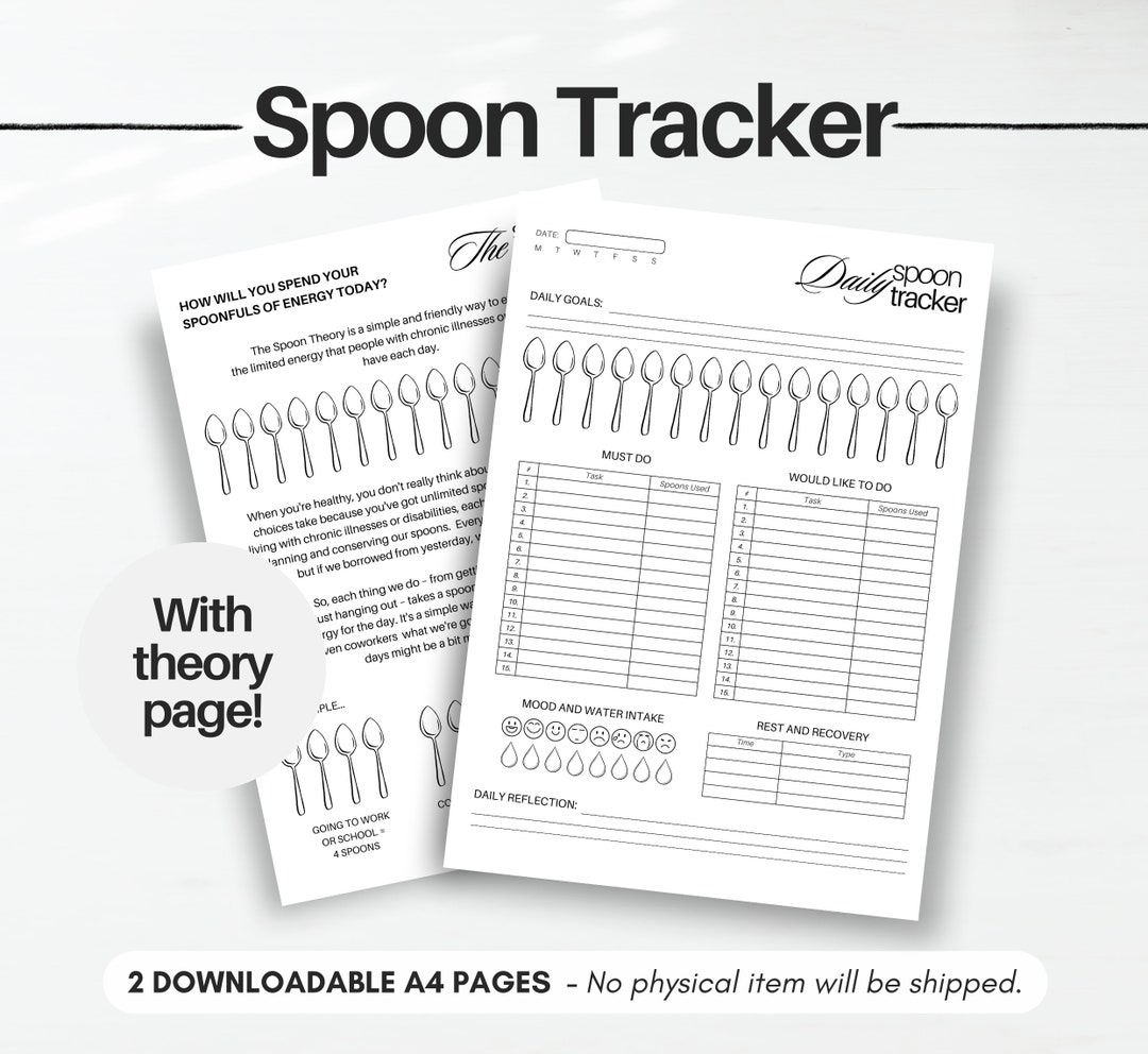 Daily Spoon Tracker, Spoon Theory Journal, Spoonie Diary, Fatigue