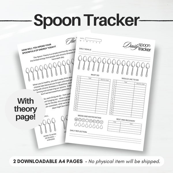 Daily Spoon Tracker, Spoon Theory Journal, Spoonie Diary, Fatigue Journal, Chronic Illness Friendly, Autistic Burnout, Autism, Printable PDF