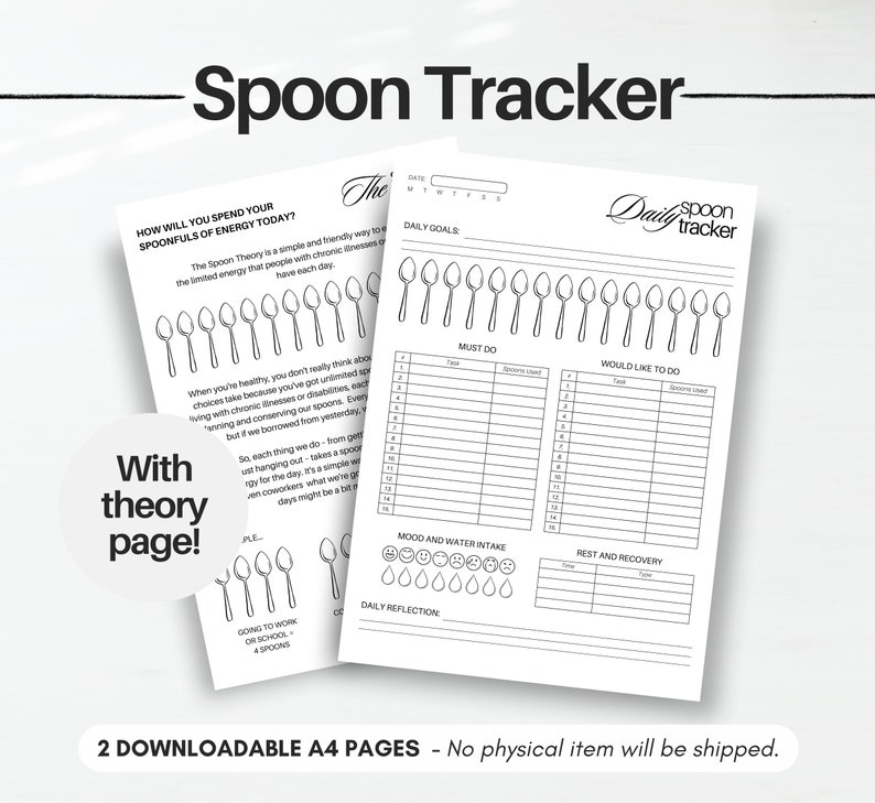Daily Spoon Tracker, Spoon Theory Journal, Spoonie Diary, Fatigue