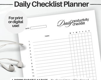 Editable Daily Checklist, Printable Weekly To Do List, Weekly Checklist Template, Digital Daily Task Planner Template, Daily Routine PDF, A4
