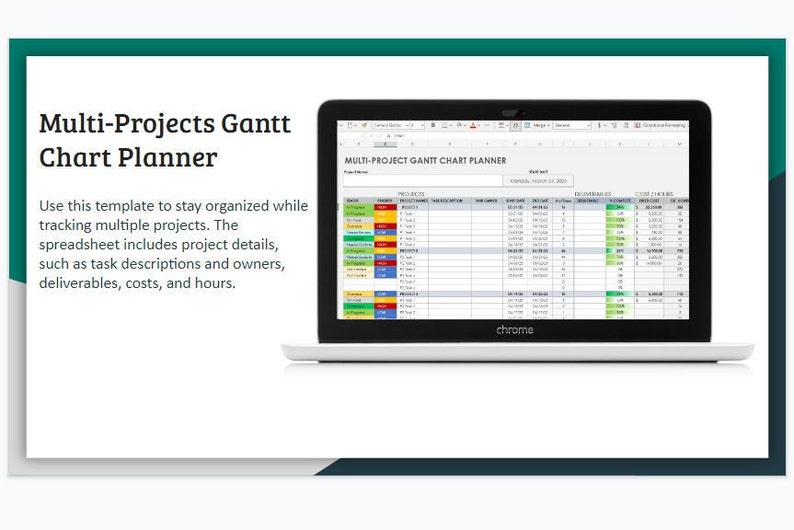 Multi-projects Gantt Chart Planner Excel Template Multiple Project ...